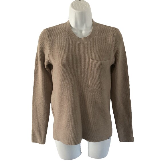 FIGS Sweater Womens Sz XS Latte Beige Long Sleeve Ribbed Knit Preppy Casual Cozy - Picture 2 of 10